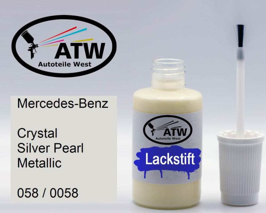 Mercedes-Benz, Crystal Silver Pearl Metallic, 058 / 0058: 20ml Lackstift, von ATW Autoteile West.